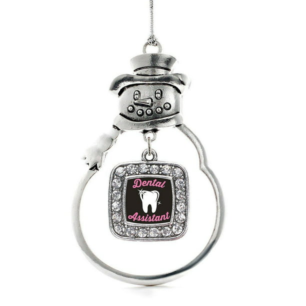 Silver Circle Charm Holiday Ornaments with Cubic Zirconia Jewelry Shiny Tooth Charm Ornament Inspired Silver 
